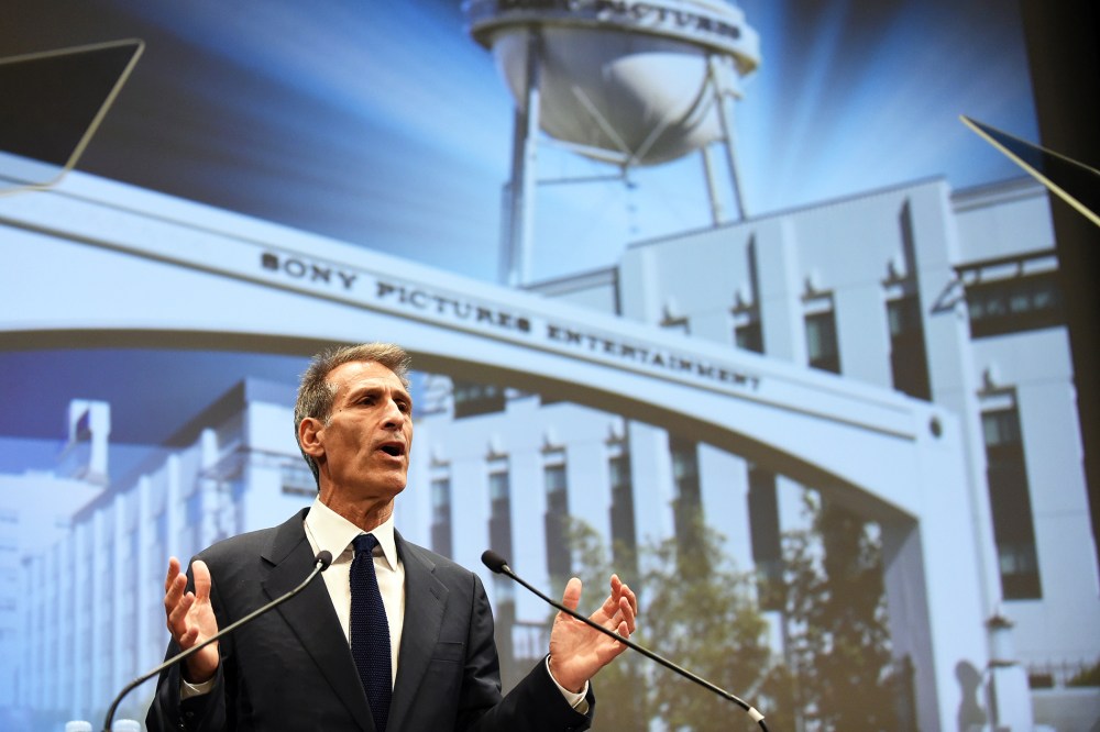 Sony Entertainment CEO and Sony Pictures Entertainment chairman and CEO Michael Lynton speaks at the company's headquarters in Tokyo on Nov. 18, 2014. (Photo by Toshifumi Kitamura/AFP/Getty)