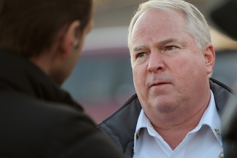 Ferguson Chief of Police Tom Jackson speaks to a television news crew across from the police station on Nov. 20, 2014 in Ferguson, Mo. (Photo by Scott Olson/Getty)
