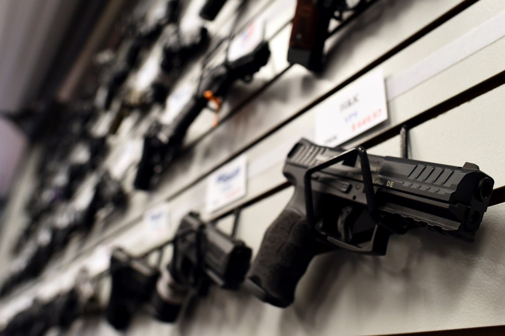 Handguns are displayed a firing range in St. Peters, Mo. on Nov. 26, 2014.  (Photo by Jewel Samad/AFP/Getty)