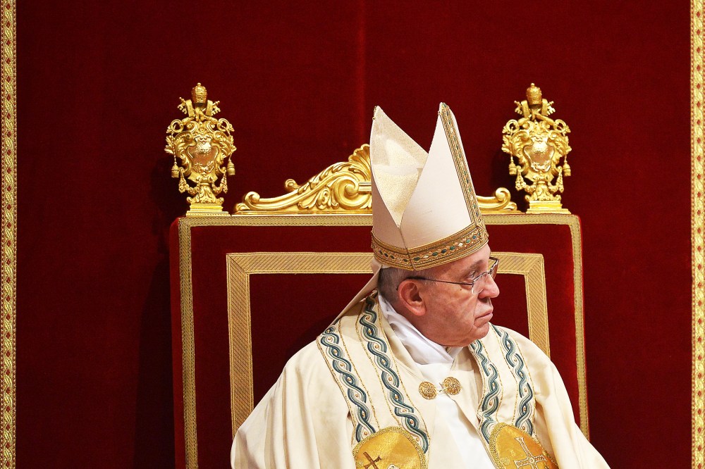 Pope Francis celebrates the First Vespers and Te Deum prayers in Saint Peter's Basilica in the Vatican on December 31, 2013.