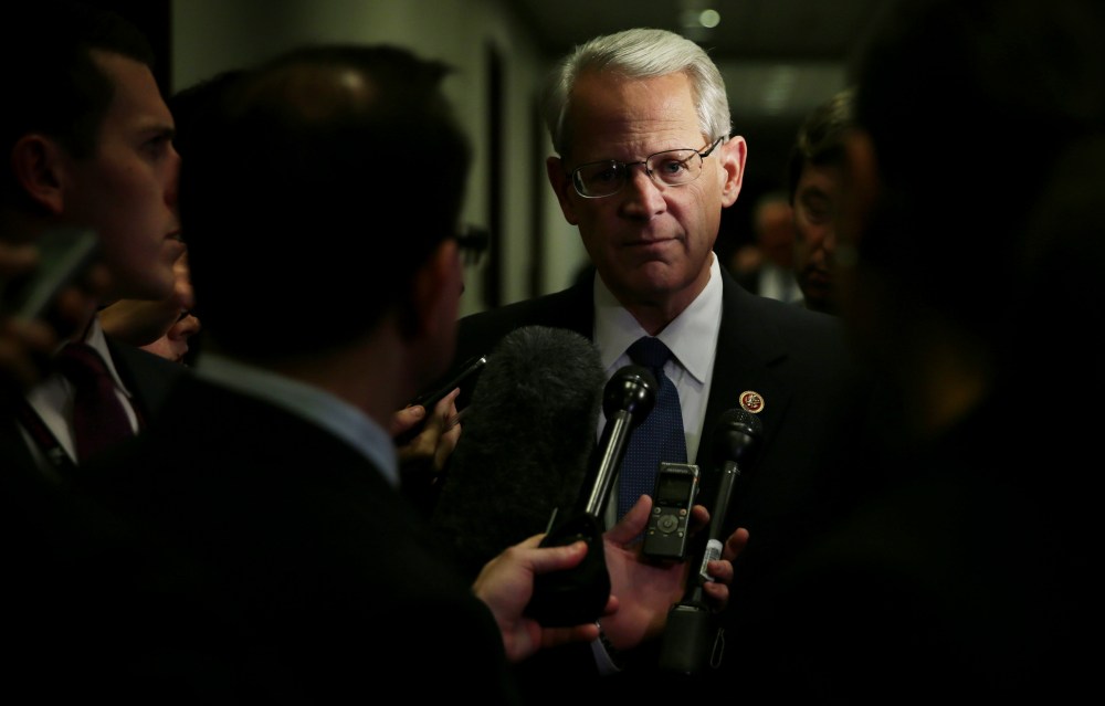 US Rep. Steve Israel talks to members of the media as she arrives at a House Democratic Caucus meeting Dec. 11, 2014 on Capitol Hill in Washington, DC. (Photo by Alex Wong/Getty)
