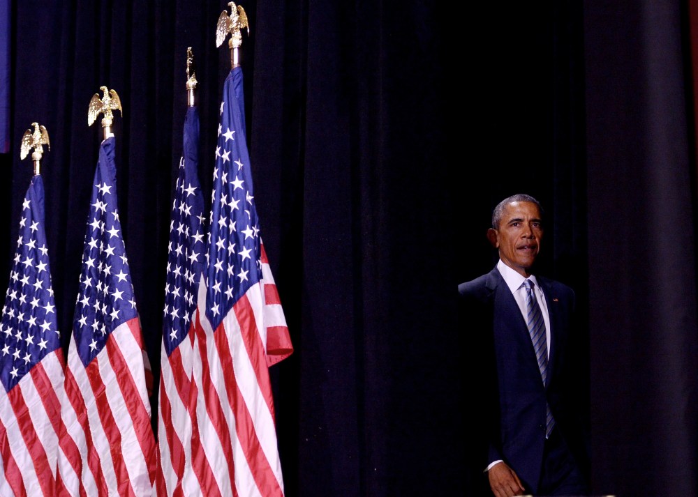 U.S. President Barack Obama arrives on stage to speak on new proposals for higher education accessibility at Pellissippi State Community College in Knoxville, Tennessee on Jan. 9, 2015. (Photo by Mandel Ngan/AFP/Getty)
