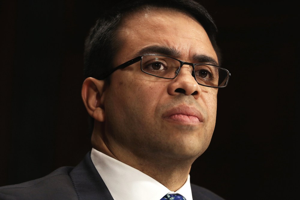 Senior counsel to the U.S. Senate Judiciary Committee Debo Adegbile testifies during his confirmation hearing, Jan. 8, 2014, on Capitol Hill in Washington, DC.