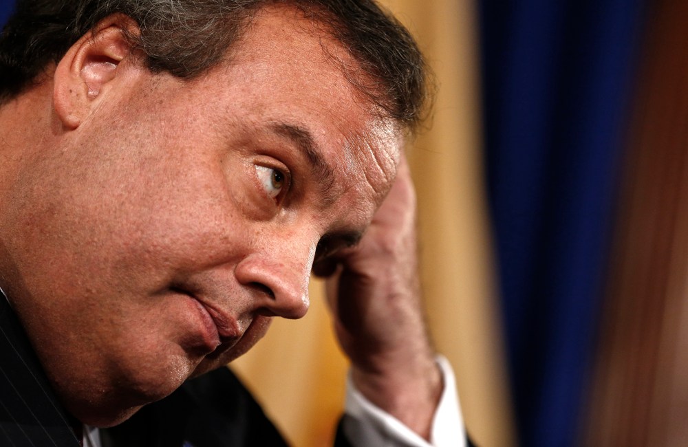 New Jersey Gov. Chris Christie speaks about his knowledge of a traffic study that snarled traffic at the George Washington Bridge during a news conference on January 9, 2014 at the Statehouse in Trenton, N.J