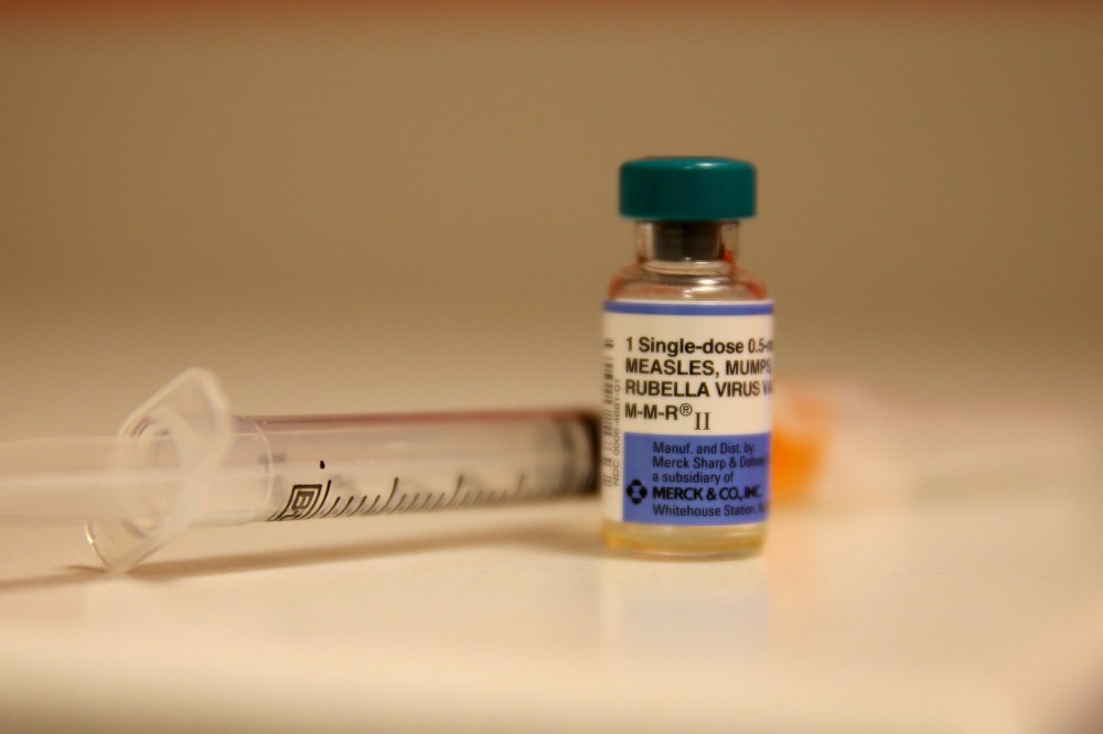 In this photo illustration, a bottle containing a measles vaccine is seen at the Miami Children's Hospital on Jan. 28, 2015 in Miami, Fla. (Photo by Joe Raedle/Getty)