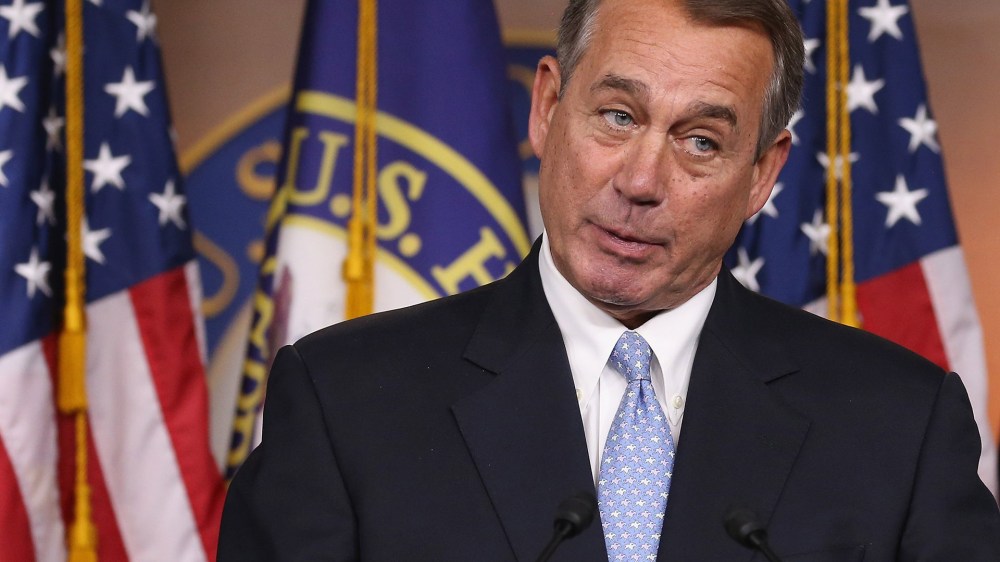 House Speaker John Boehner (R-OH) speaks to the media during a news conference at the U.S. Capitol on March 26, 2015 in Washington, DC. (Photo by Mark Wilson/Getty)