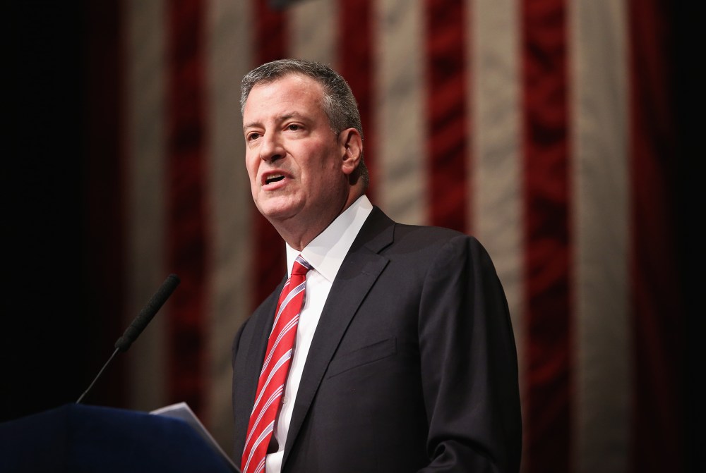New York City Mayor Bill de Blasio gives the State of the City address at La Guardia Community College, Feb. 10, 2014.