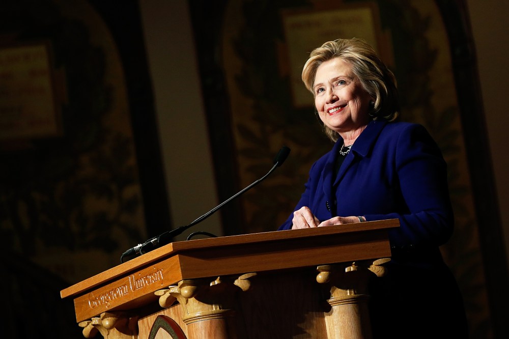 Hillary Clinton speaks during an awards presentation at Georgetown University, Feb. 25, 2014. (Photo by Win McNamee/Getty)