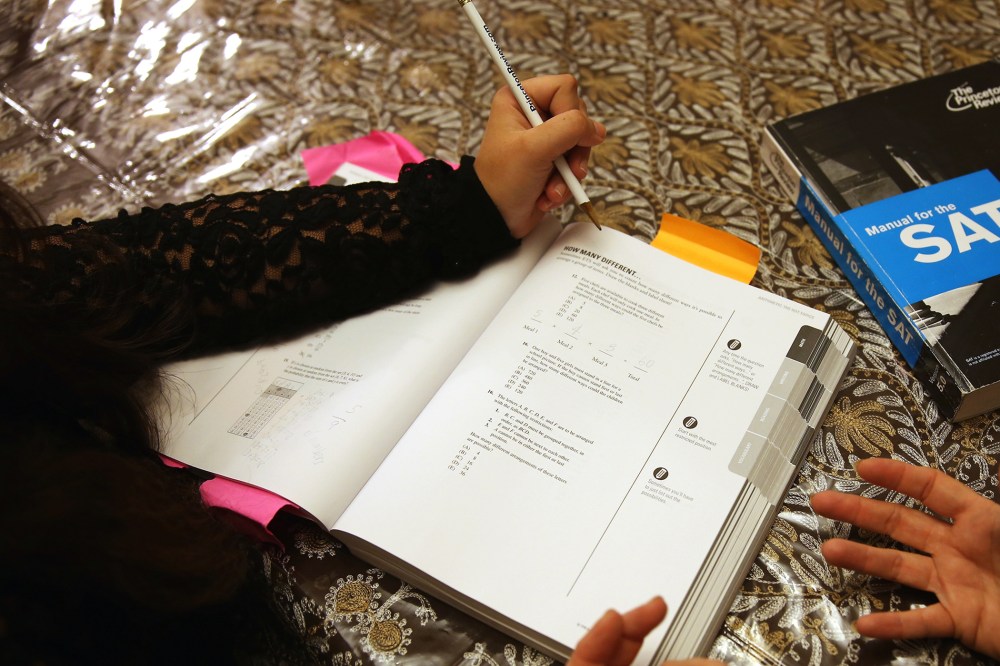 A student goes over SAT test preparation on March 6, 2014 in Pembroke Pines, Fla.