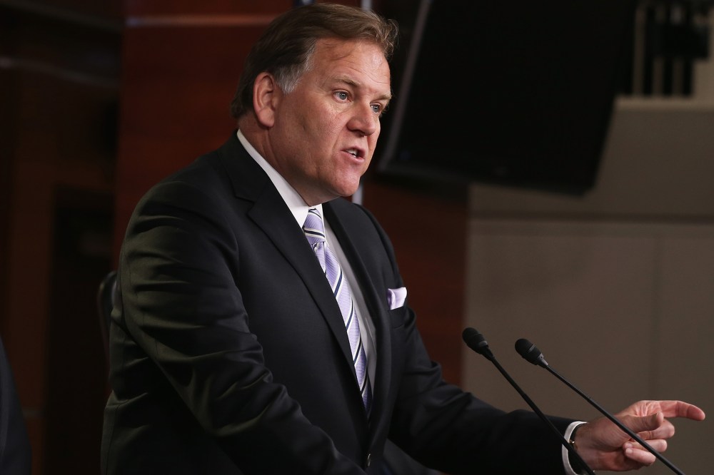 House Intelligence Chairman Mike Rogers (R-MI) (R) speaks to the media at a news conference on Capitol Hill, March 25, 2014 in Washington, D.C.