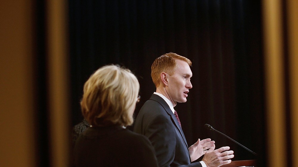 U.S. Rep. James Lankford (R-OK) finishes speaking during a news conference at the U.S. Capitol, March 25, 2014.