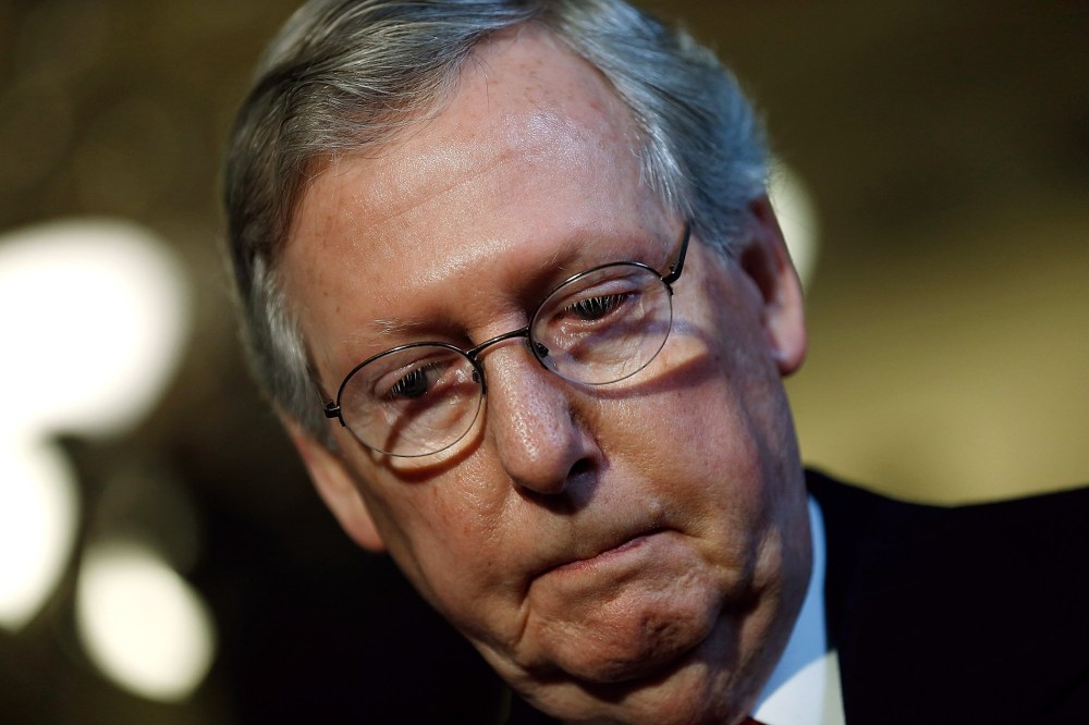 Senate Minority Leader Mitch McConnell (R-KY) speaks with reporters, April 8, 2014 in Washington, D.C.