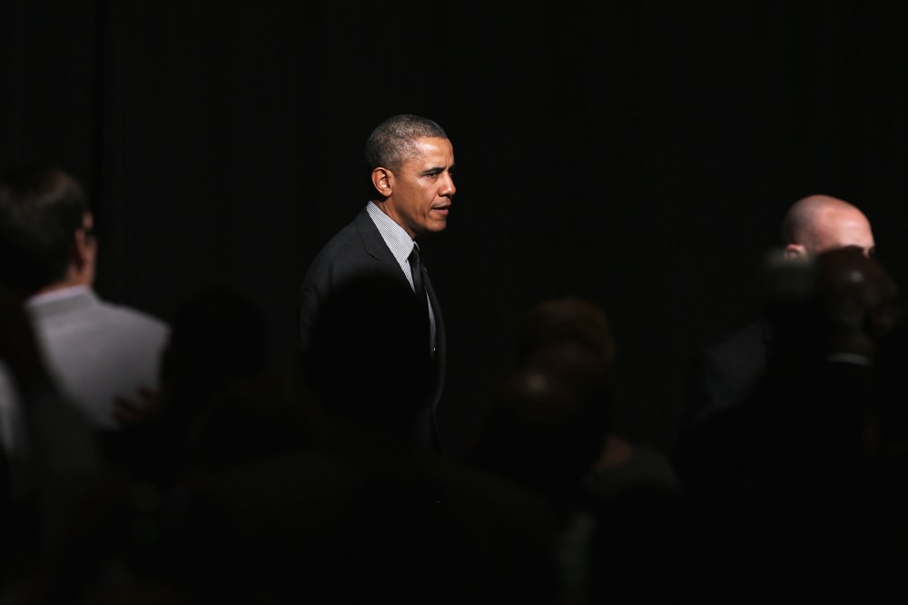 President Barack Obama walks to greet members of the National Action Network after speaking at their 16th annual convention, April 11, 2014, in New York, N.Y.