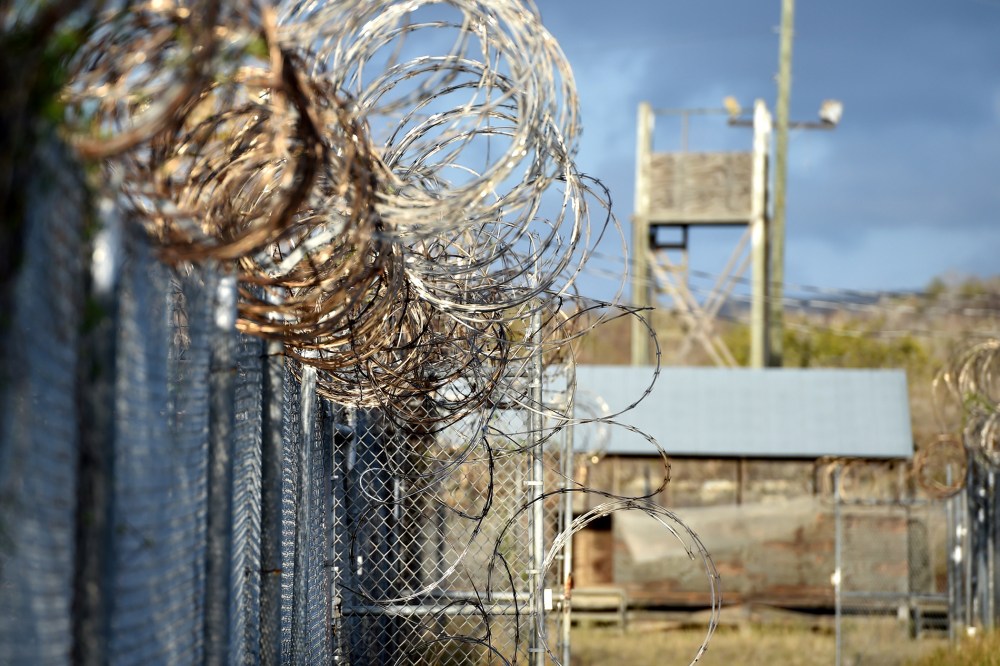 Razor wire-topped fence at the abandoned "Camp X-Ray" detention facility at the US Naval Station in Guantanamo Bay, Cuba, on April 9, 2014. (Mladen Antonov/AFP/Getty)