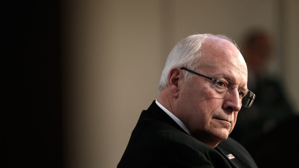 Former U.S. Vice President Dick Cheney listens as his wife Lynne Cheney speaks about her book "James Madison: A Life Reconsidered" May 12, 2014 in Washington, DC.