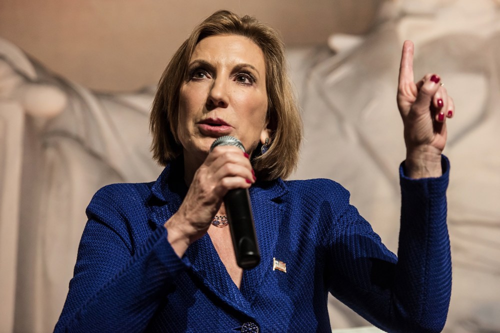 Republican presidential candidate Carly Fiorina speaks to voters at a town hall meeting Oct. 2, 2015 in Aiken, S.C. (Photo by Sean Rayford/Getty)