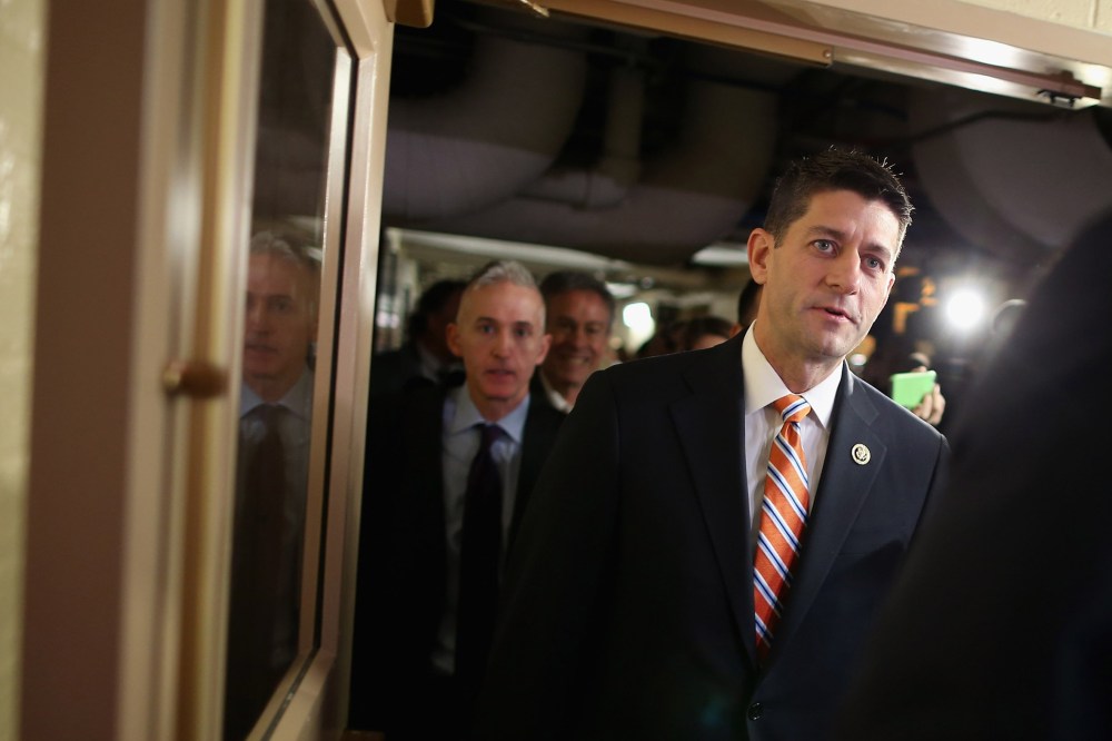 House Ways and Means Committee Chairman Paul Ryan (R-WI) heads for House Republican caucus meeting in the basement of the U.S. Capitol on Oct. 9, 2015 in Washington, D.C. (Photo by Chip Somodevilla/Getty)
