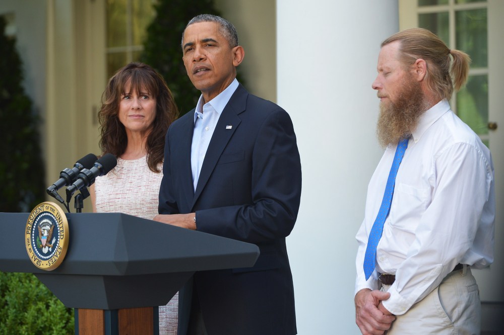 President Barack Obama speaks in the Rose Garden of the White House with Sgt. Bowe Bergdahl's parents, May 31, 2014 in Washington, D.C.
