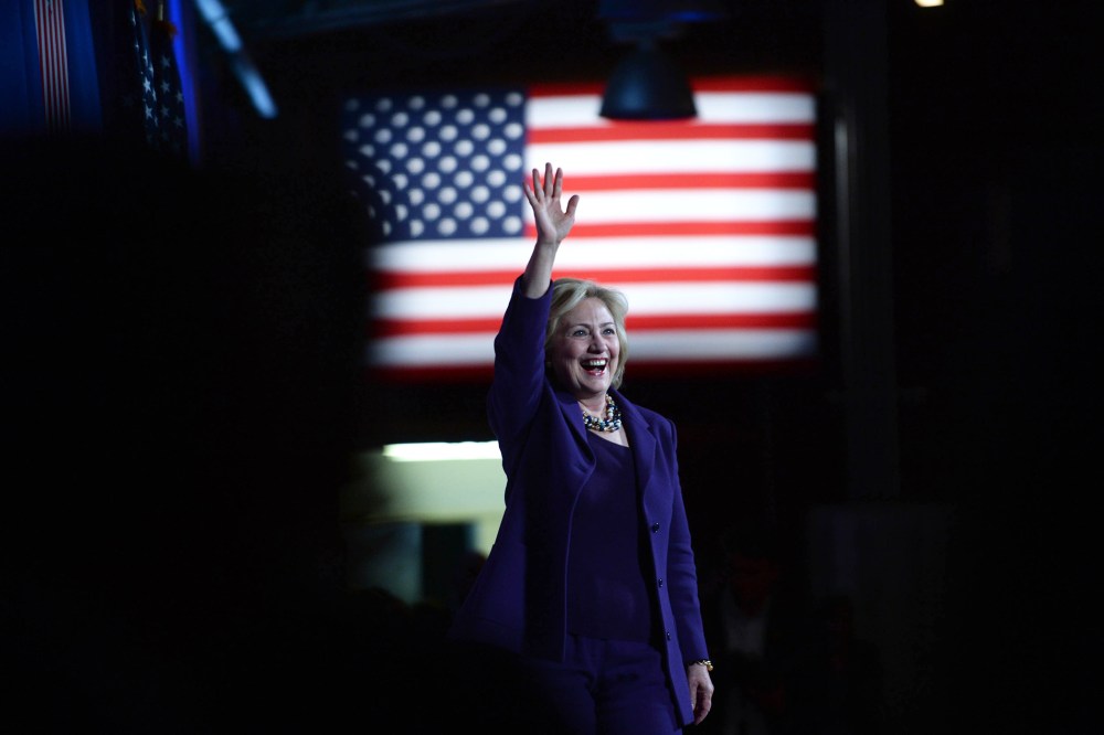 Democratic Presidential candidate Hillary Clinton takes the stage at the Jefferson Jackson Dinner at the Radisson Hotel on Nov. 29, 2015 in Manchester, N.H. (Photo by Darren McCollester/Getty)
