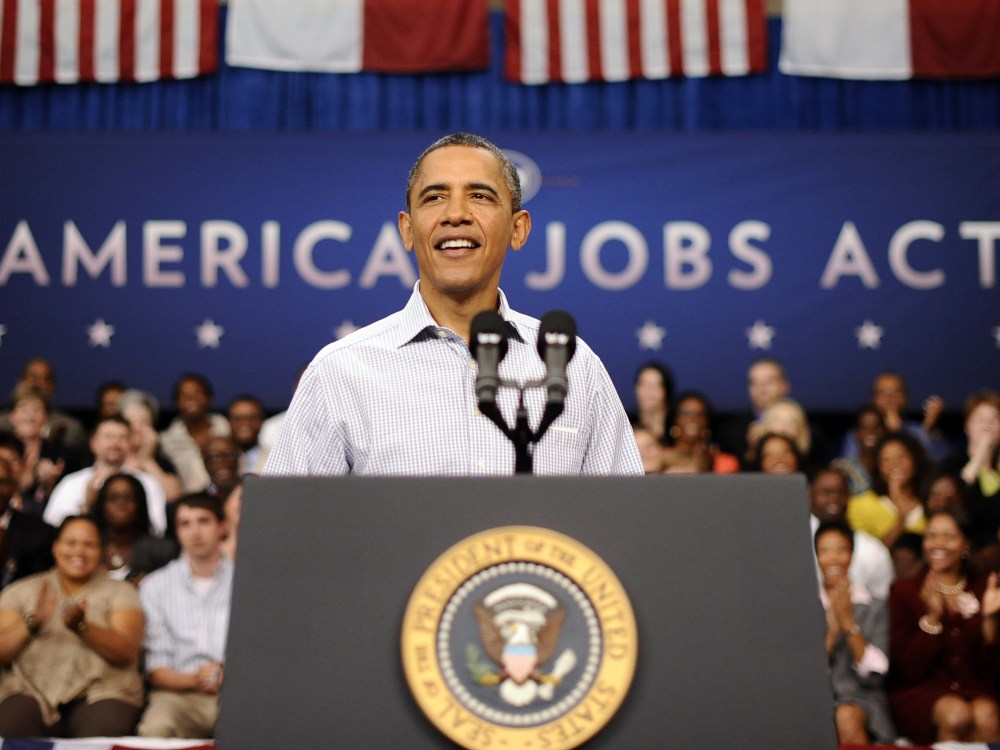 President Barack Obama speaks at the YMCA on Guilford Technical Community College Campus in Jamestown, North Carolina, on Oct. 18. (Photo by Jewel Samad/AFP - Getty Images Files)