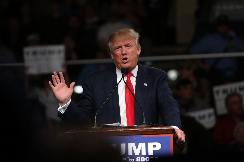 Republican presidential candidate Donald Trump speaks on Feb. 17, 2016 in Sumter, S.C. (Photo by Spencer Platt/Getty)