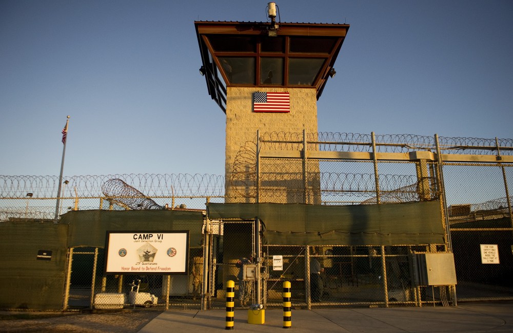 File Photo: This January 19, 2012  file photo reviewed by the US military shows the front gate of "Camp Six" detention facility of the Joint Detention Group at the US Naval Station in Guantanamo Bay, Cuba. (Photo by Jim WATSON/AFP/Getty)