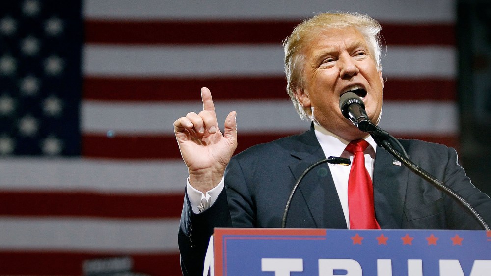 Republican presidential candidate Donald Trump speaks to a crowd of supporters during a campaign rally on June 18, 2016 in Phoenix, Ariz. (Photo by Ralph Freso/Getty)