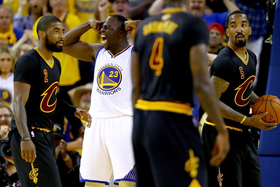 Draymond Green #23 of the Golden State Warriors reacts after scoring against the Cleveland Cavaliers in Game 7 of the 2016 NBA Finals at ORACLE Arena on June 19, 2016 in Oakland, Calif. (Photo by Ezra Shaw/Getty)
