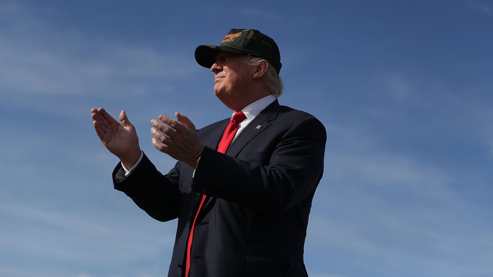 Republican presidential candidate Donald Trump speaks during a campaign rally at the Million Air Orlando, which is at Orlando Sanford International Airport on Oct. 25, 2016 in Sanford, Fla. (Photo by Joe Raedle/Getty)