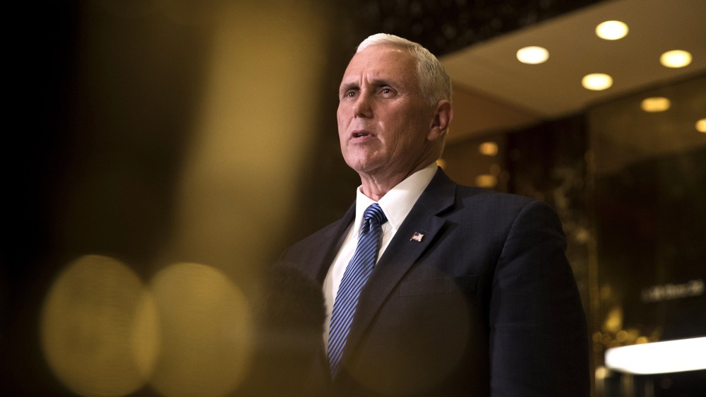 Vice President-elect Mike Pence speaks to reporters at Trump Tower, Nov. 29, 2016 in New York, N.Y. (Photo by Drew Angerer/Getty)