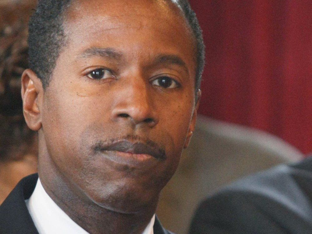 State Democratic Leader Malcolm A. Smith speaks to members of the media in the State Capitol March 12, 2008  in Albany, New York  after New York state Governor Eliot Spitzer announced his resignation. (Photo by Daniel Barry/Getty Images)