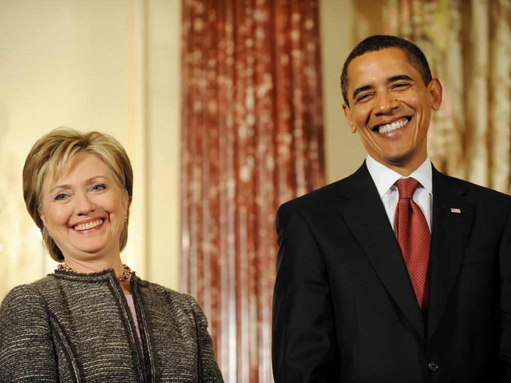 Image: FILE: Obama And Hillary Clinton Joint Interview Airs On 60 Minutes Obama, Biden, Clinton, Holbrooke And Mitchell At The State Department