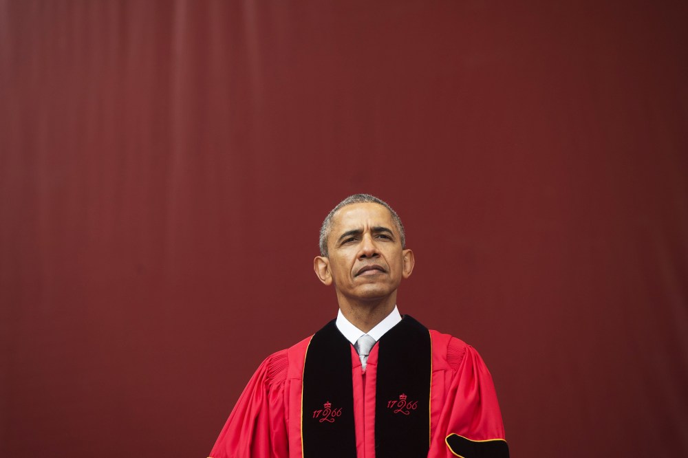 President Barack Obama attends the commencement ceremony for Rutgers University at High Point Solutions Stadium in Piscataway, N.J., May 15, 2016. (Photo by Saul Loeb/AFP/Getty)