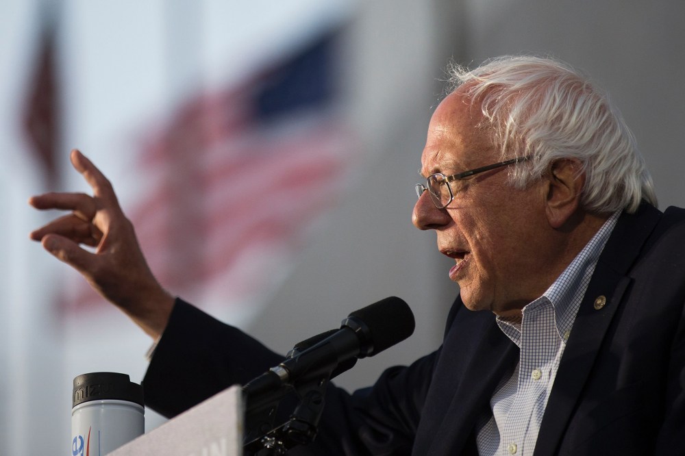 Democratic presidential candidate Senator Bernie Sanders speaks at a GOTV concert and campaign rally at the Los Angeles Memorial Coliseum on June 4, 2016 in Los Angeles, Calif. (Photo by Jonathan Alcorn/AFP/Getty)