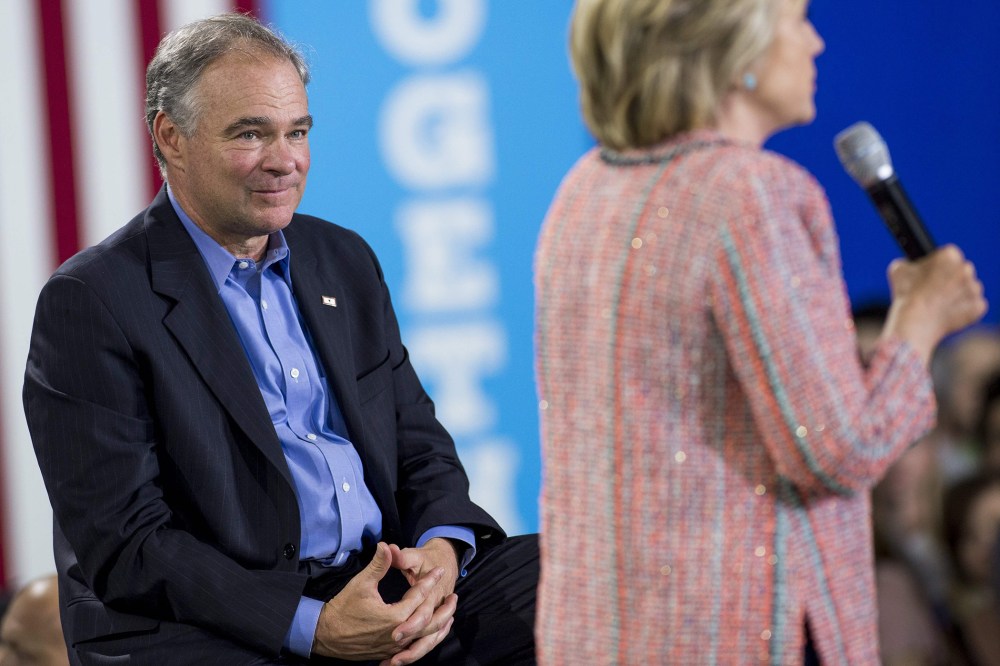 Democratic Presidential candidate Hillary Clinton speaks during a campaign rally with US Senator Tim Kaine, Democrat of Virginia, at Ernst Community Cultural Center in Annandale, Va., July 14, 2016. (Photo by Saul Loeb/AFP/Getty)