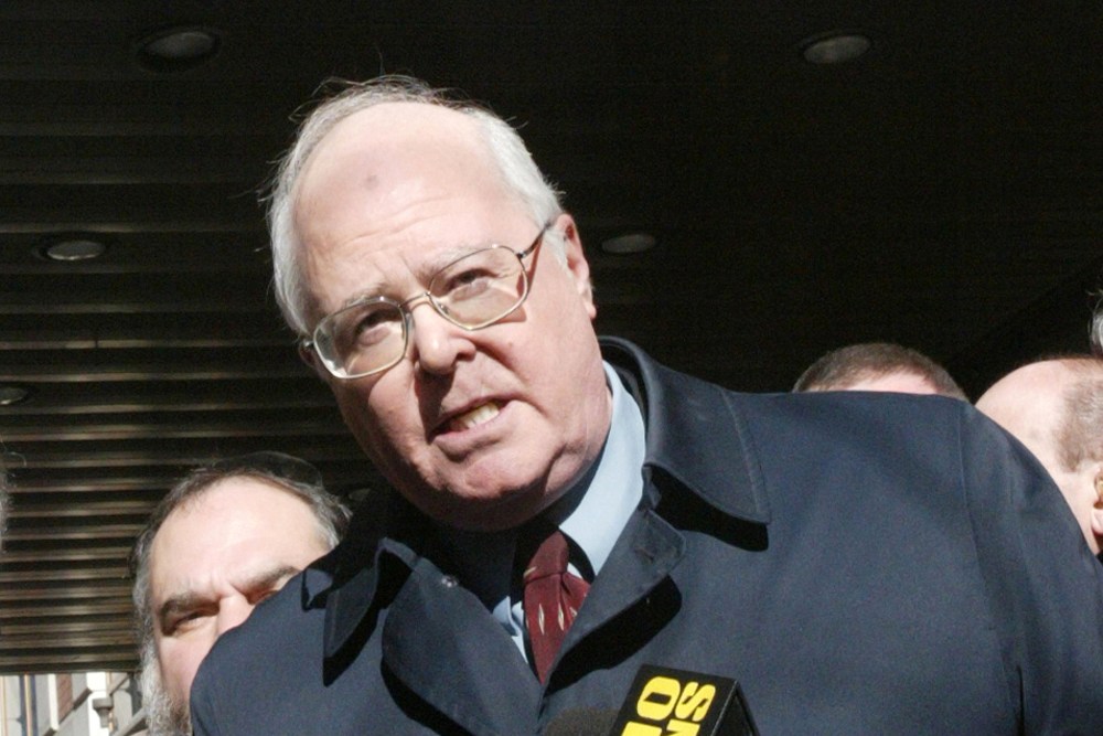 William A. Donohue, president of the Catholic League, speaks at a news conference after seeing "The Passion of the Christ" in New York in this Feb. 25, 2004 photo.