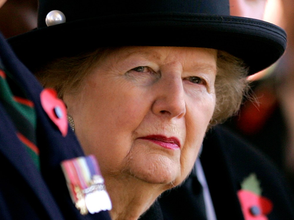 Former British Prime Minister Baroness Margaret Thatcher is seen at a wreath laying ceremony in London, in this Friday, Nov. 9, 2007 file photo. Former Prime Minister Margaret Thatcher was hospitalized in stable condition in central London on Saturday...