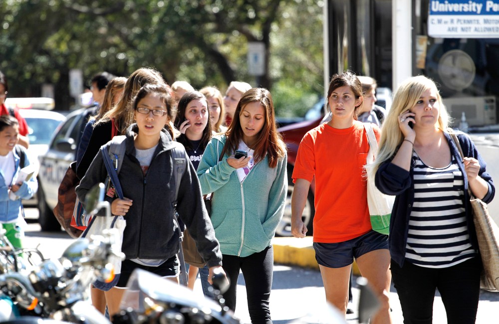 University of Texas students walk to the north side of campus on Sept. 28, 2010 in Austin.
