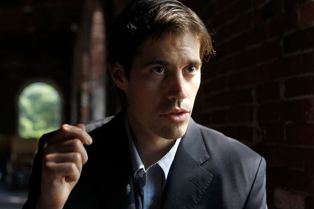 Journalist James Foley, of Rochester, N.H., responds to questions during an interview with The Associated Press