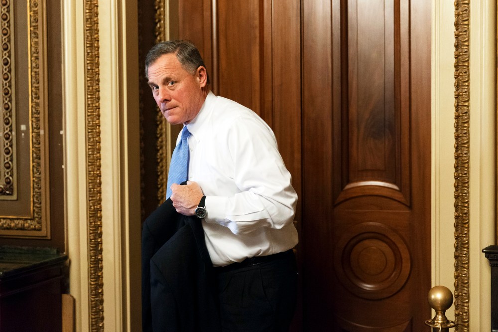 Sen. Richard Burr, R-N.C., leaves a closed-door GOP caucus luncheon at the Capitol in Washington, Jan. 14, 2014.