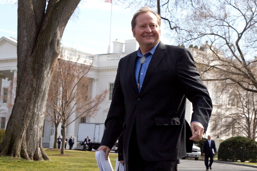 Montana Gov. Brian Schweitzer leaves the White House in Washington on Feb. 27, 2012.
