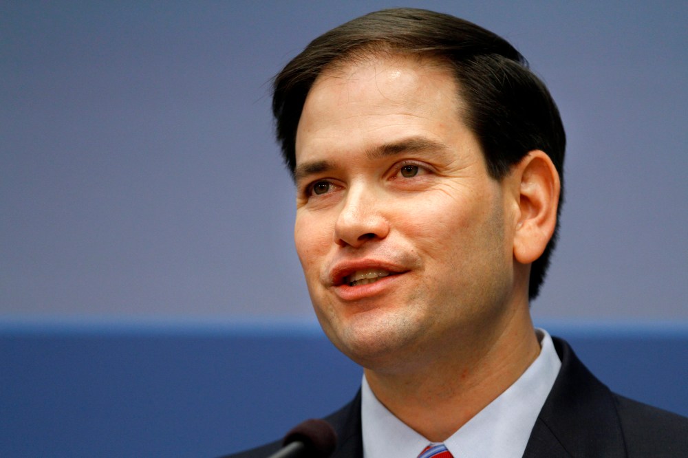 Senate Foreign Relations Committee member Sen. Marco Rubio, R-Fla. speaks about foreign policy, Wednesday, April 25, 2012, at the Brookings Institution in Washington. (AP Photo/Jacquelyn Martin)