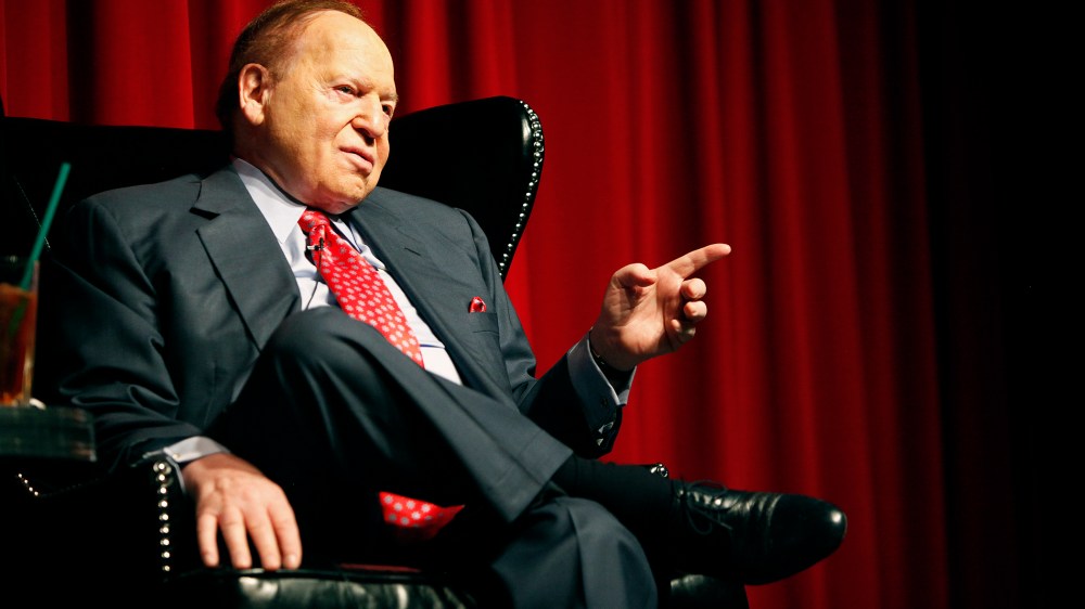 Las Vegas Sands Corporation Chairman Sheldon Adelson speaks to students at the University of Las Vegas, Nevada in Las Vegas, April 26, 2012.