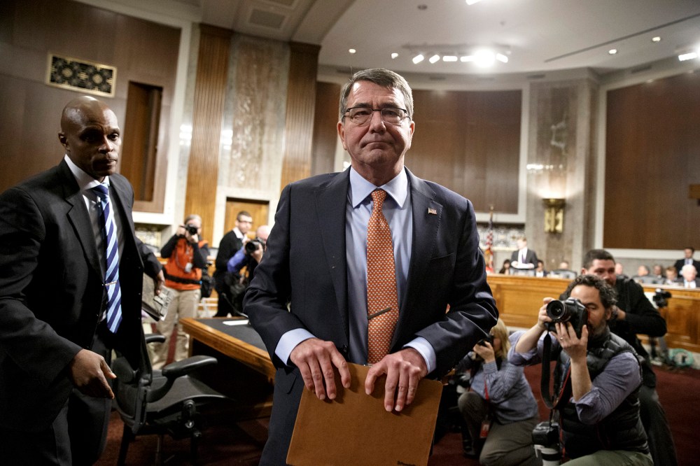 Ashton Carter takes a break in his testimony before the Senate Armed Services Committee as the panel considers his nomination as Pentagon chief, Feb. 4, 2015, on Capitol Hill in Washington, D.C. (Photo by J. Scott Applewhite/AP)