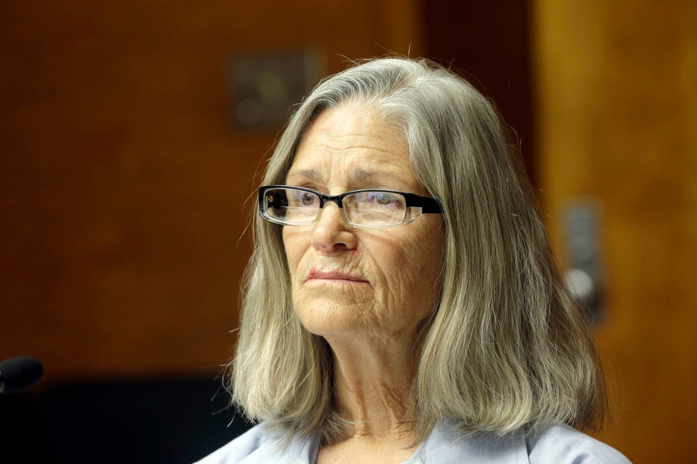 Former Charles Manson follower Leslie Van Houten is seen during a hearing before the California Board of Parole Hearings at the California Institution for Women in Chino, Calif., April 14, 2016. (Photo by Nick Ut/AP)