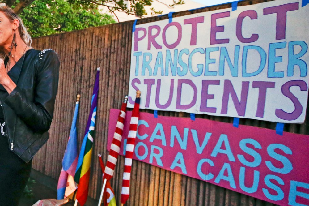 An activist speaks at an LGBTQ rights rally in San Diego, Calif., Feb. 24, 2014.
