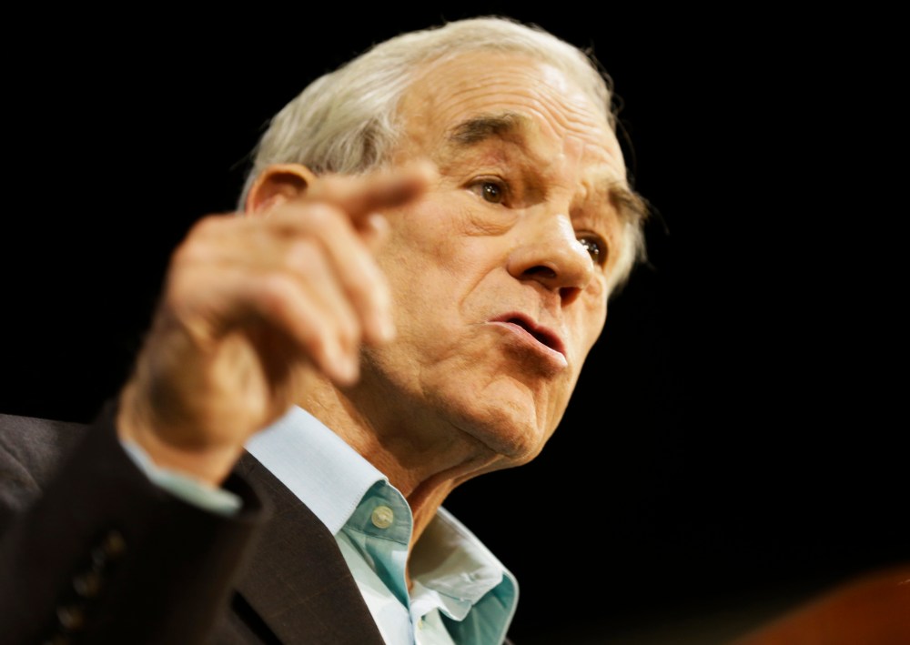 Former Congressman Ron Paul speaks at a rally for Republican gubernatorial candidate Ken Cuccinelli in Richmond, Va., Monday, Nov. 4, 2013.