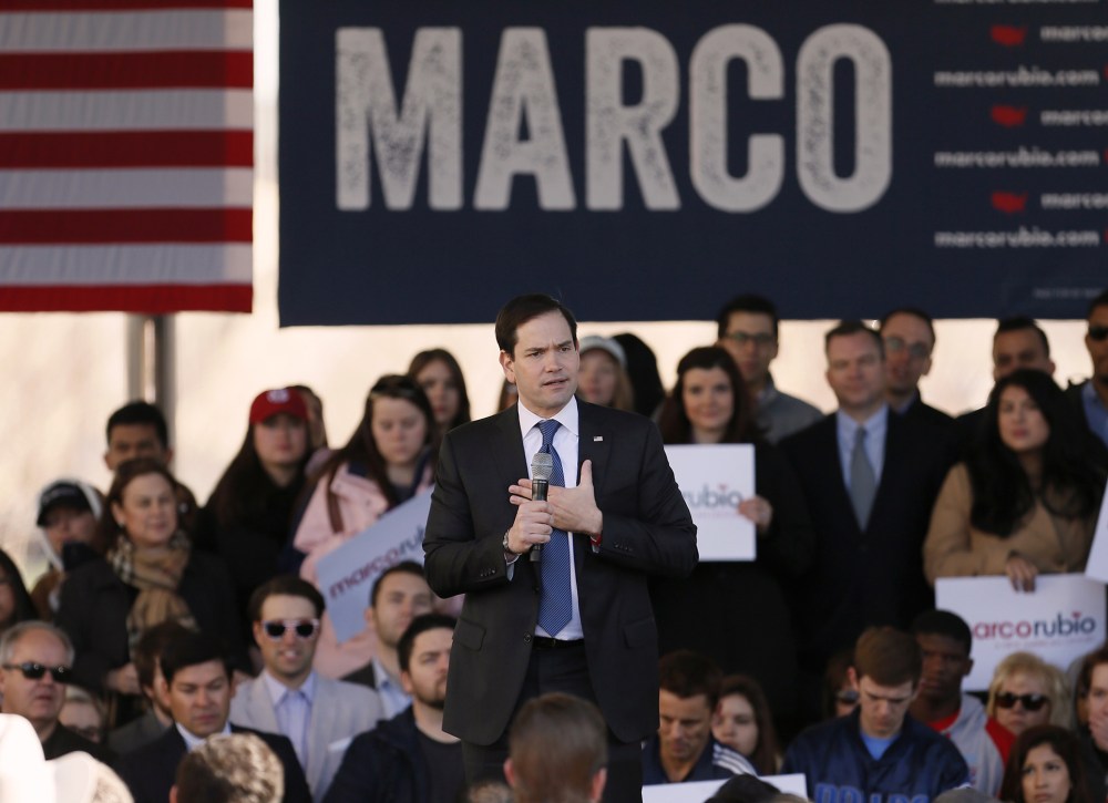 Republican presidential candidate, Sen. Marco Rubio, R-Fla. speaks during a rally, Feb. 26, 2016, in Dallas, Texas. (Photo by Brandon Wade/AP)
