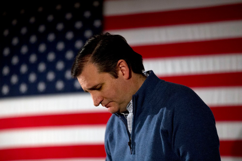 Republican presidential candidate, Sen. Ted Cruz, R-Texas, looks downward while listening to a question from the crowd at a campaign event at Bridge View Center, Jan. 26, 2016, in Ottumwa, Ia. (Photo by Jae C. Hong/AP)