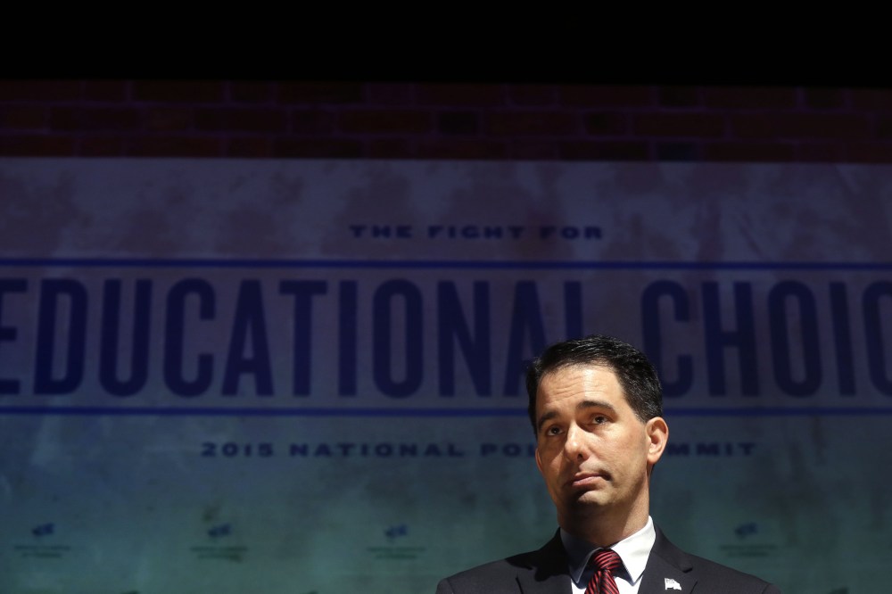 Wisconsin Governor Scott Walker speaks to the American Federation For Children in New Orleans, La. on May 18, 2015. (Photo by Gerald Herbert/AP)